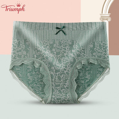 Triumph - Ingyenes Szállítás，4 Pár Kényelmes, légáteresztő, Magas Derekú Alsónadrág，Csipke Szegély