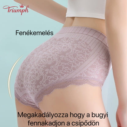 Triumph - Ingyenes Szállítás，4 Pár Kényelmes, légáteresztő, Magas Derekú Alsónadrág，Csipke Szegély