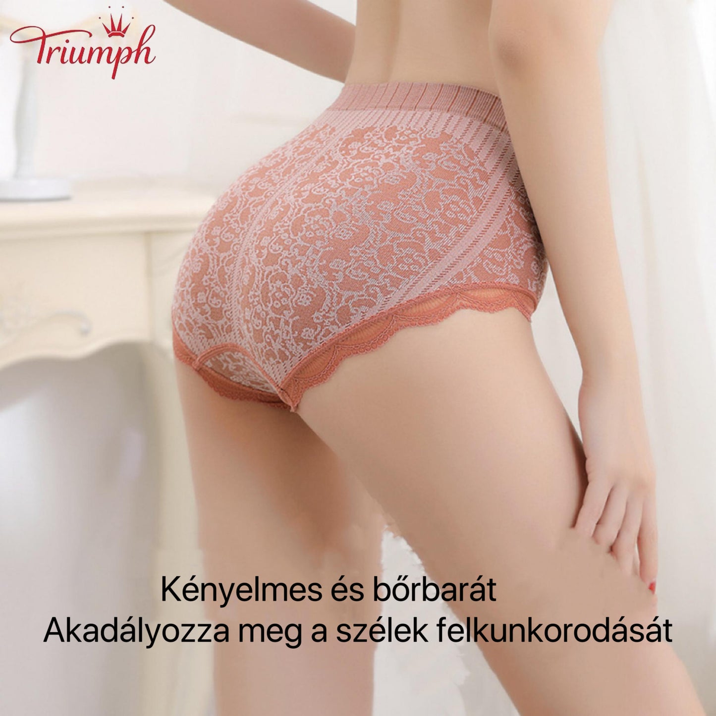 Triumph - Ingyenes Szállítás，4 Pár Kényelmes, légáteresztő, Magas Derekú Alsónadrág，Csipke Szegély