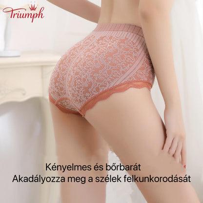 Triumph - Ingyenes Szállítás，4 Pár Kényelmes, légáteresztő, Magas Derekú Alsónadrág，Csipke Szegély