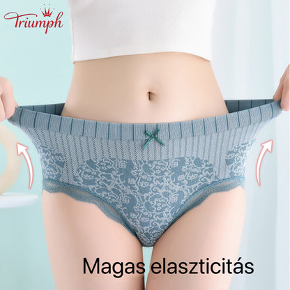 Triumph - Ingyenes Szállítás，4 Pár Kényelmes, légáteresztő, Magas Derekú Alsónadrág，Csipke Szegély