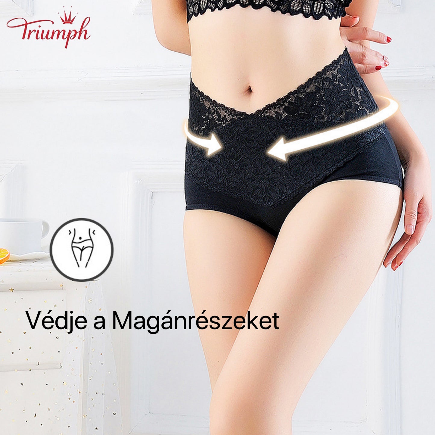 Triumph - Ingyenes Kiszállítás，4 Csomagos Magas Derekú V-alakú Csipke Bugyi，Kényelmes, Puha