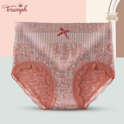 Triumph - Ingyenes Szállítás，4 Pár Kényelmes, légáteresztő, Magas Derekú Alsónadrág，Csipke Szegély